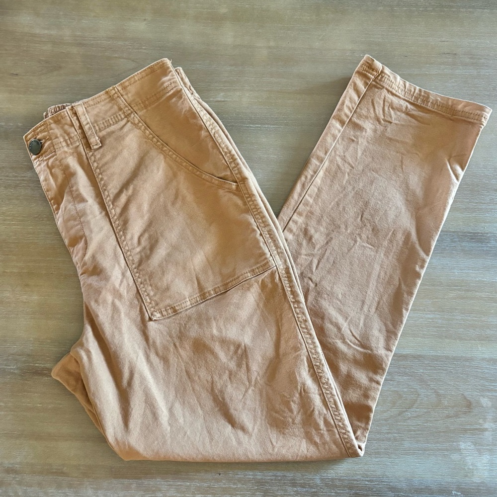 Knox Rose Elastic Waist Cargo Style Straight Leg Pants, Tan Medium - Picture 2 of 9